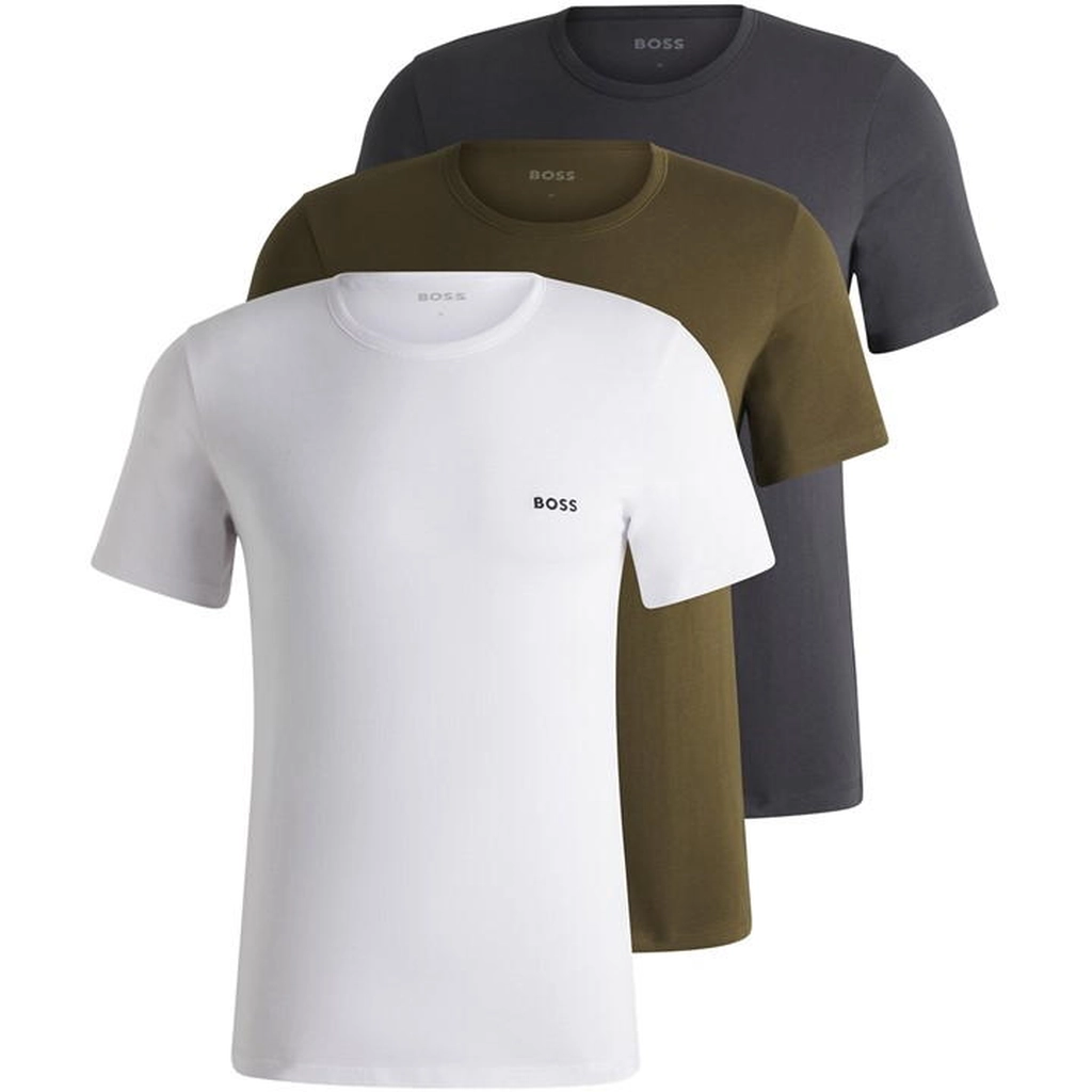 Boss Bodywear Mens Regular Fit Crew-neck T-Shirt 3-Pack - White